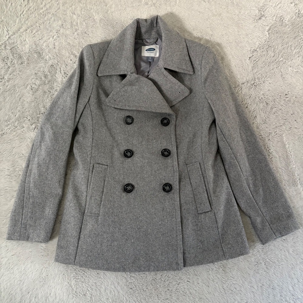 Old Navy Women's XS Peacoat Gray Double Breasted Wool‎ Blend Preppy Academia
